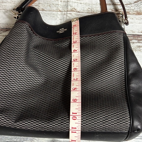 Coach Black & Brown Shoulder Handbag Features textured design & dual-tone straps - Picture 15 of 15